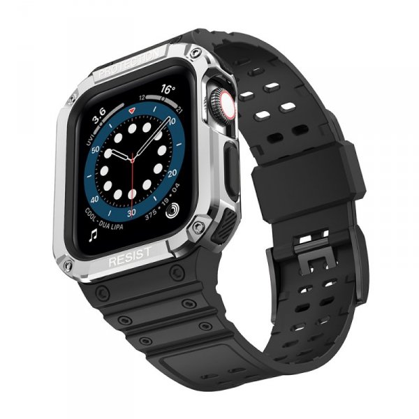Pasek z etui ochronnym Protect Strap Band do Apple Watch 38 / 40 / 41 mm opaska obudowa pancerna - czarny, srebrny