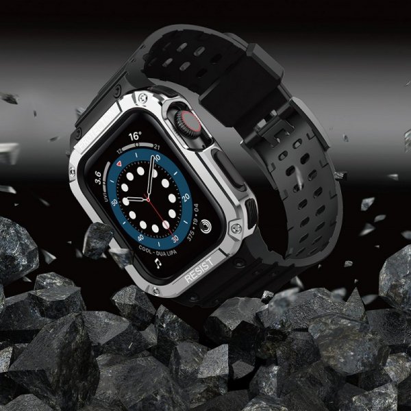 Pasek z etui ochronnym Protect Strap Band do Apple Watch 38 / 40 / 41 mm opaska obudowa pancerna - czarny, srebrny