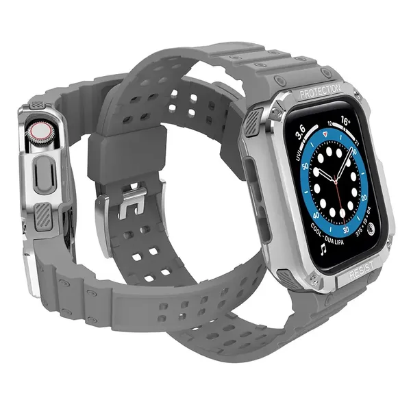 Pasek z etui ochronnym Protect Strap Band do Apple Watch 38 / 40 / 41 mm opaska obudowa pancerna - szary, srebrny