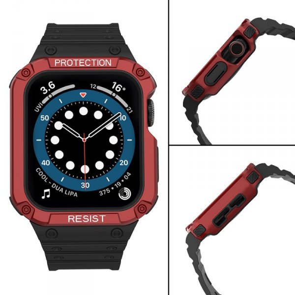 Pasek z etui ochronnym Protect Strap Band do Apple Watch 42 / 44 / 45 mm opaska obudowa pancerna - czarny, czerwony