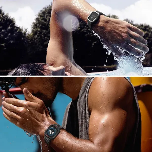 Pasek z etui ochronnym Protect Strap Band do Apple Watch 42 / 44 / 45 mm opaska obudowa pancerna - czarny, niebieski