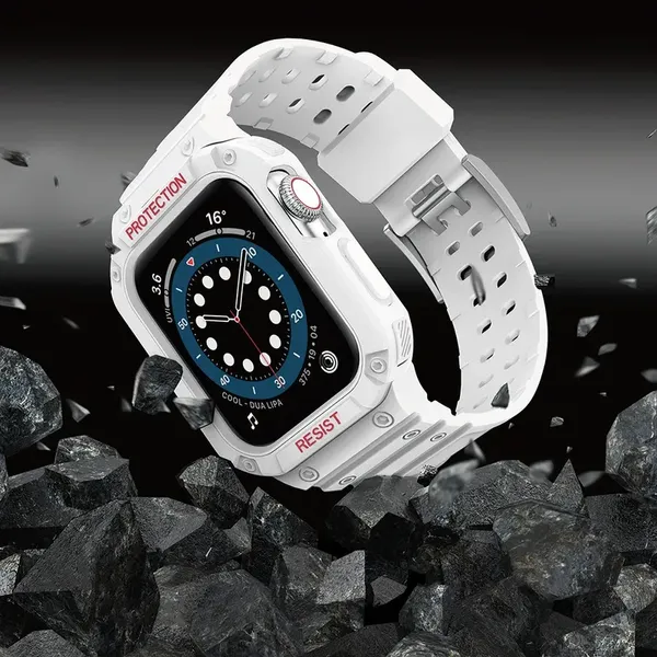 Pasek z etui ochronnym Protect Strap Band do Apple Watch 42 / 44 / 45 mm opaska obudowa pancerna - biały
