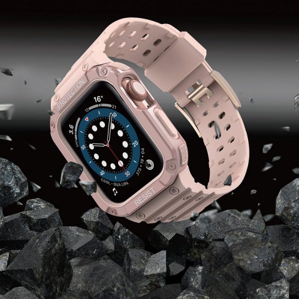 Pasek z etui ochronnym Protect Strap Band do Apple Watch 42 / 44 / 45 mm opaska obudowa pancerna - różowy
