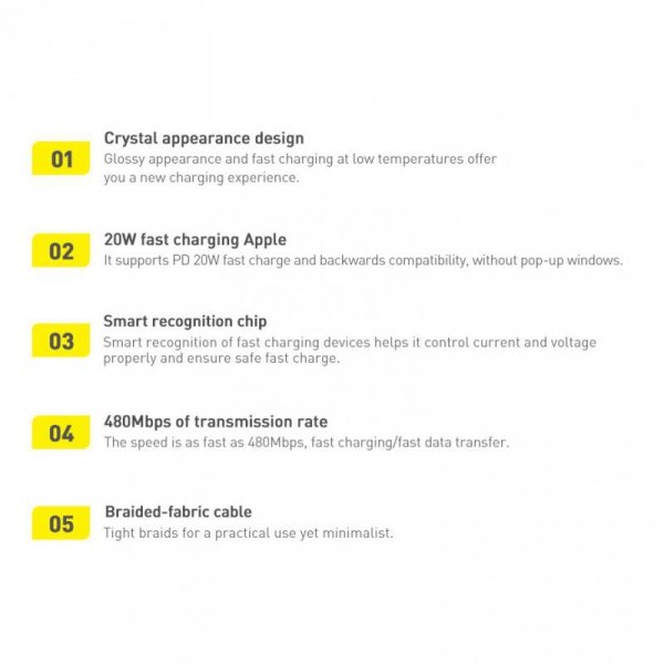 Kabel Baseus CAJY000201 Lightning - USB-C PD QC 20W 480Mb/s 1,2m - czarny
