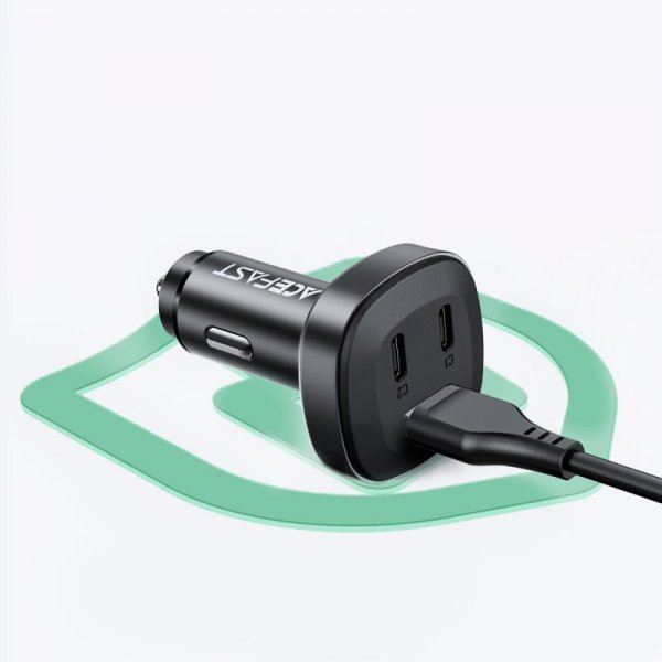 Acefast ładowarka samochodowa 66W 2x USB Typ C / USB, PPS, Power Delivery, Quick Charge 4.0, AFC, FCP, SCP czarny (B3 black)