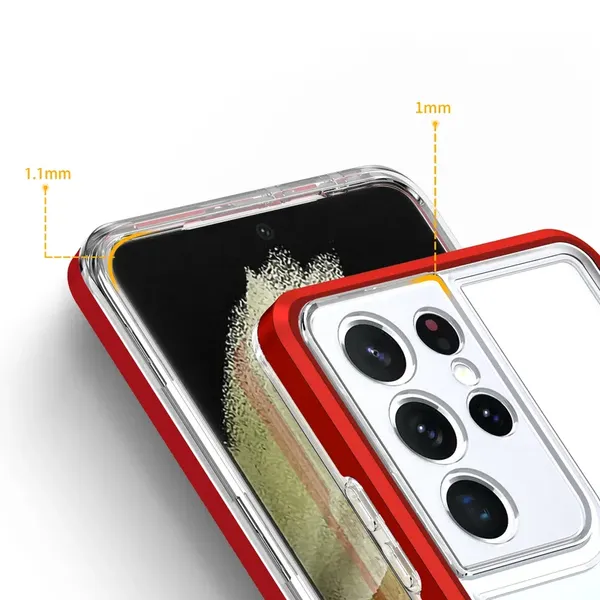 Clear 3in1 etui do Samsung Galaxy S21 Ultra 5G żelowy pokrowiec z ramką czerwony