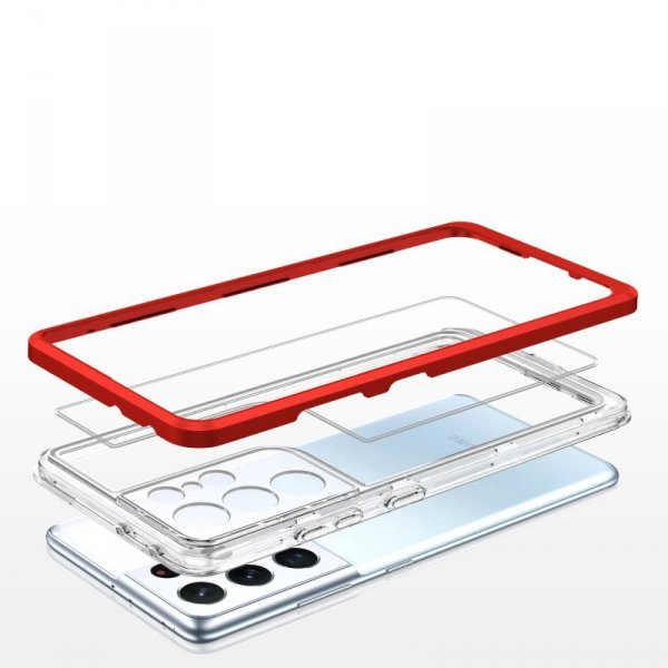 Clear 3in1 etui do Samsung Galaxy S22 Ultra żelowy pokrowiec z ramką czerwony