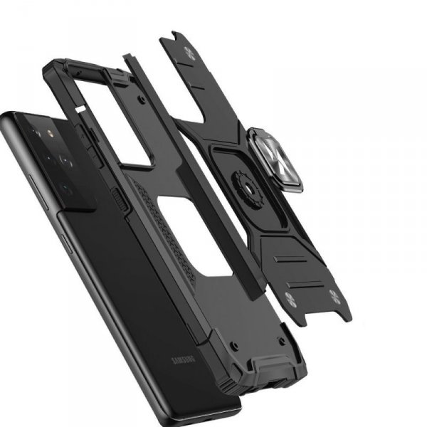 Wozinsky Ring Armor pancerne hybrydowe etui pokrowiec + magnetyczny uchwyt Samsung Galaxy S22 Ultra srebrny