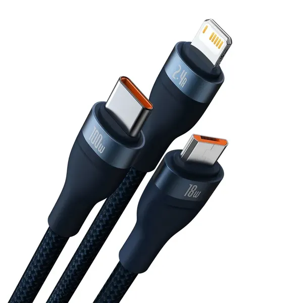 Baseus Flash Series II kabel USB - USB Typ C / Lightning / micro USB 100 W 1,2 m niebieski (CASS030003)