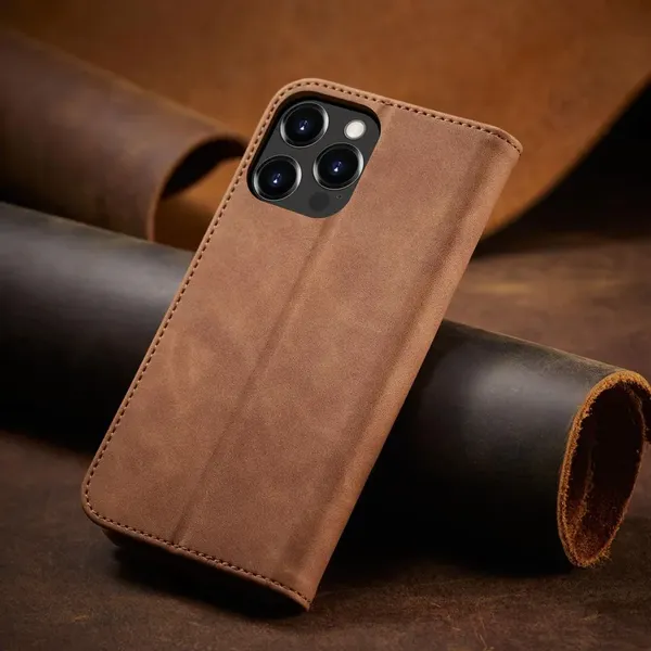 Magnet Fancy Case etui do iPhone 13 Pro Max pokrowiec portfel na karty kartę podstawka brązowy