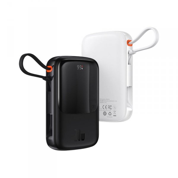 Baseus Qpow powerbank 10000mAh wbudowany kabel USB Typu C 22.5W Quick Charge SCP AFC FCP biały (PPQD020102)