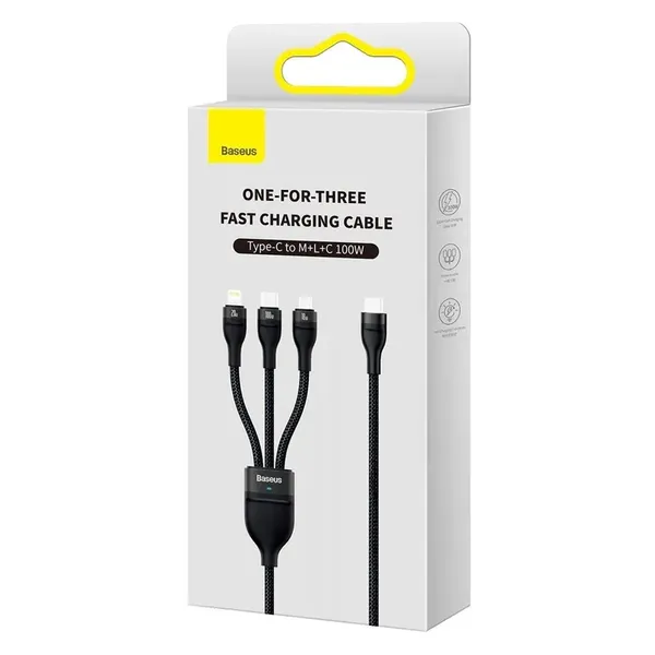 Baseus Flash Series II kabel USB Typ C  - USB Typ C / Lightning / micro USB 100 W 1,5 m czarny (CASS030201)