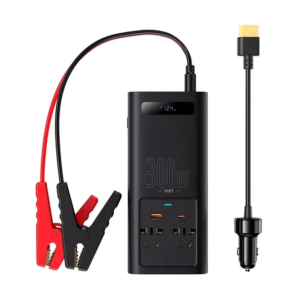 Baseus IGBT samochodowa przetwornica inwerter prądu 300W 220V (wtyczka CN/EU) czarny (CGNB010101)