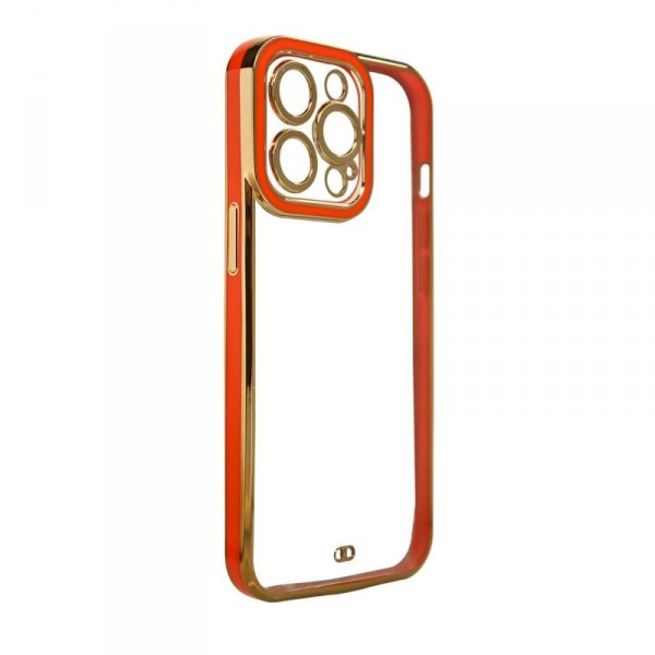 Fashion Case etui do iPhone 13 Pro Max żelowy pokrowiec ze złotą ramką czerwony