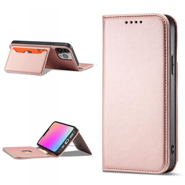 Magnet Card Case etui iPhone 14 pokrowiec z klapką portfel podstawka różowe