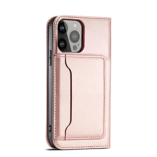Magnet Card Case etui iPhone 14 Pro Max pokrowiec z klapką portfel podstawka różowe