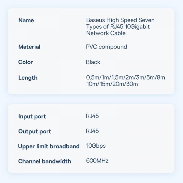 Baseus Speed Seven szybki kabel sieciowy RJ45 10Gbps 30m czarny (WKJS011001)