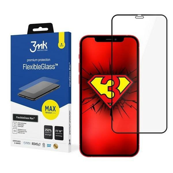 3MK FlexibleGlass Max iPhone 12/12 Pro6,1&quot; czarny/black, Szkło Hybrydowe z wzmocnionymi krawędziami