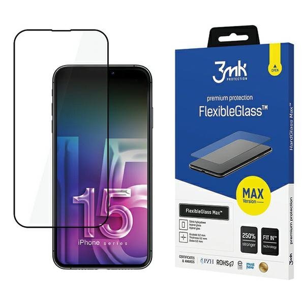 3MK FlexibleGlass Max iPhone 15 Pro 6.1&quot; czarny/black, Szkło hybrydowe z wzmocnionymi krawędziami