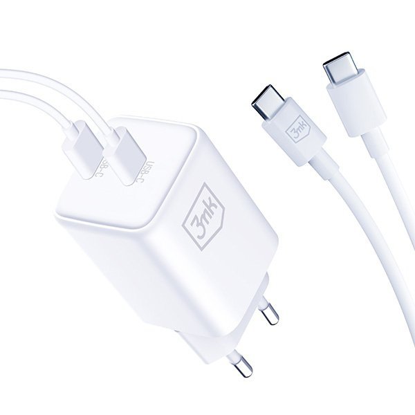 3MK Hyper Charger PD 45W ład. sieć.biała/white + 2x USB-C Cables