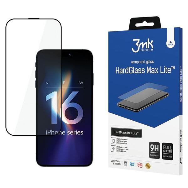 3MK HardGlass Max Lite iPhone 16 Pro 6.3czarny/black, Fullscreen Glass Lite