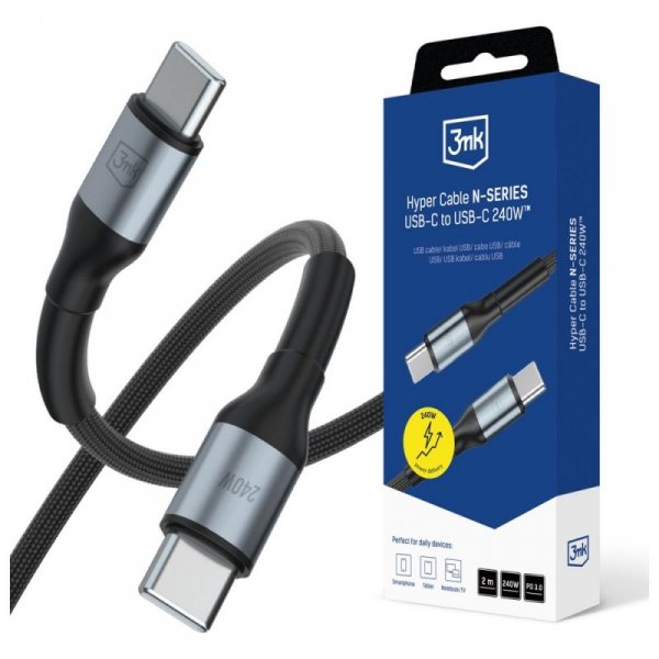 Kabel 3MK Hyper Cable N-SERIES USB-C do  USB-C 2m 48V/5A 240W czarny