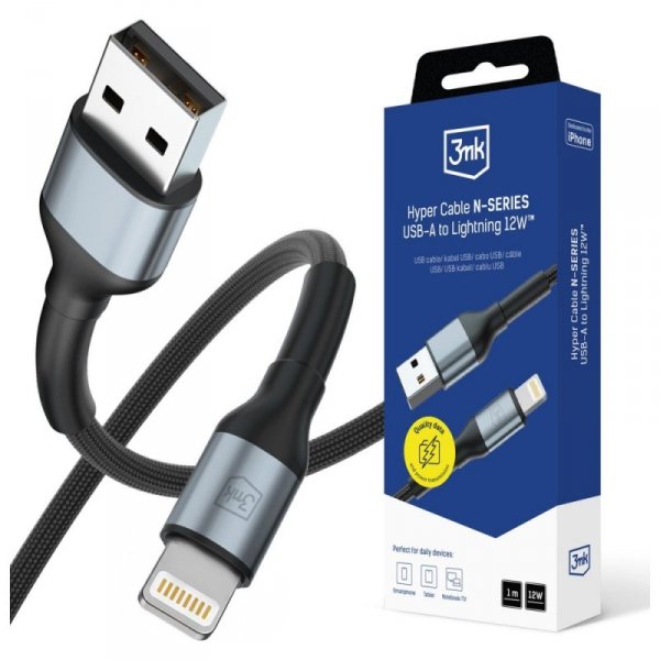 Kabel 3MK Hyper Cable N-SERIES USB-A do  Lightning 1m 5V/2.4A 12W czarny