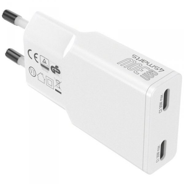 Ładowarka sieciowa 4smarts FlatPlug Slim Dual 30W GaN 2xUSB-C biały