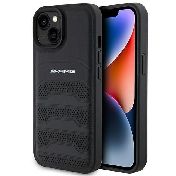 AMG AMHCP15MGSEBK iPhone 15 Plus / 14 Plus 6.7&quot; czarny/black hardcase Leather Debossed Lines