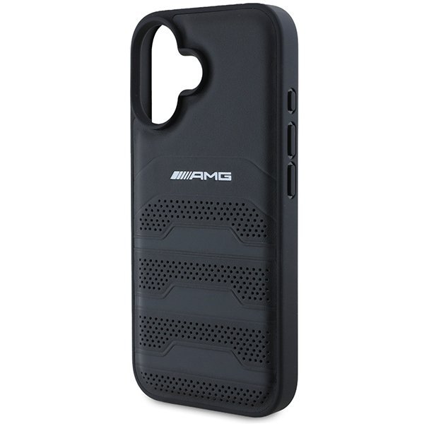 AMG AMHCP16SGSEBK iPhone 16  6.1&quot; czarny/black hardcase Leather Debossed Lines Black Logo