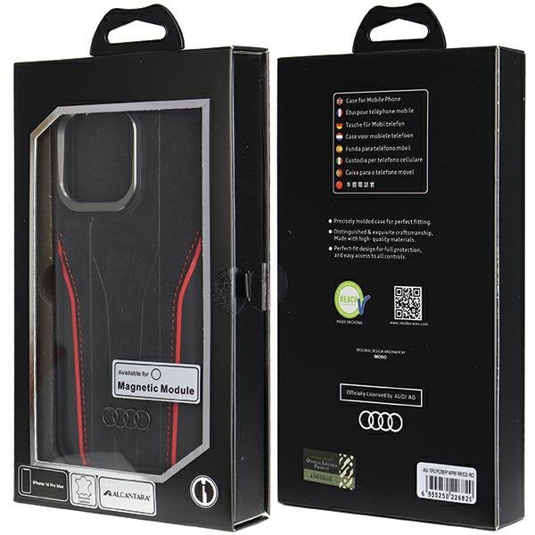 Audi Genuine Leather MagSafe iPhone 14 Pro Max 6.7&quot; czarno-czerwony/black-red hardcase AU-TPUPCMIP14PM-R8/D3-RD