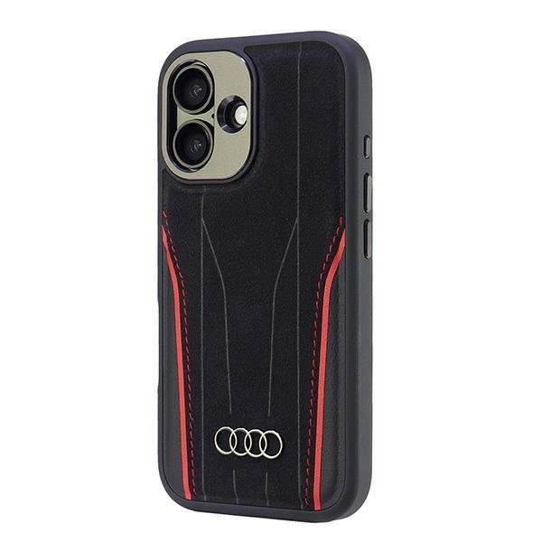 Audi Genuine Leather MagSafe iPhone 16 6.1&quot; czarno-czerwony hardcase AU-TPUPCMIP16-R8/D3-RD
