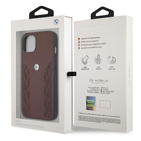 Etui BMW BMHCP13MRSPPR iPhone 13 / 14 / 15 6.1&quot; czerwony/red hardcase Leather Curve Perforate