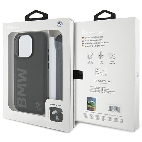BMW BMHCP15L23RMRLK iPhone 15 Pro 6.1&quot; czarny/black hardcase Signature Leather Wordmark Cord