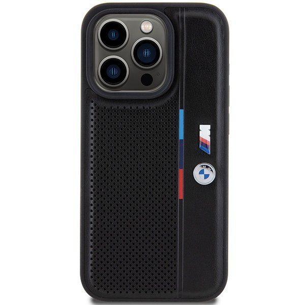 BMW BMHCP15L23PUPVK iPhone 15 Pro 6.1&quot; czarny/black hardcase Perforated Tricolor Line