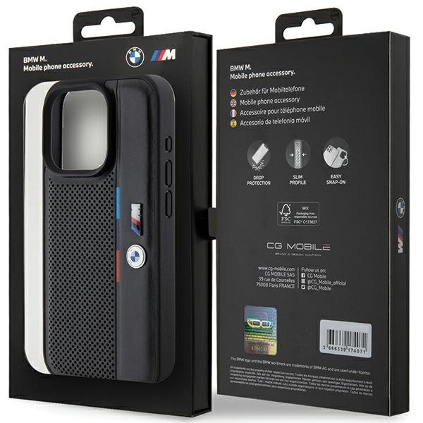 BMW BMHCP15L23PUPVK iPhone 15 Pro 6.1&quot; czarny/black hardcase Perforated Tricolor Line