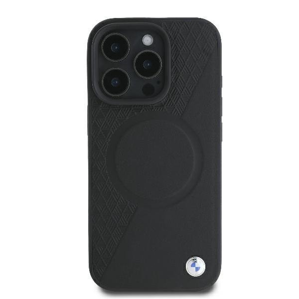 BMW BMHMP16L23RTPK iPhone 16 Pro 6.3&quot;czarny/black hardcase Sign Leather Half Textured And Circle MagSafe