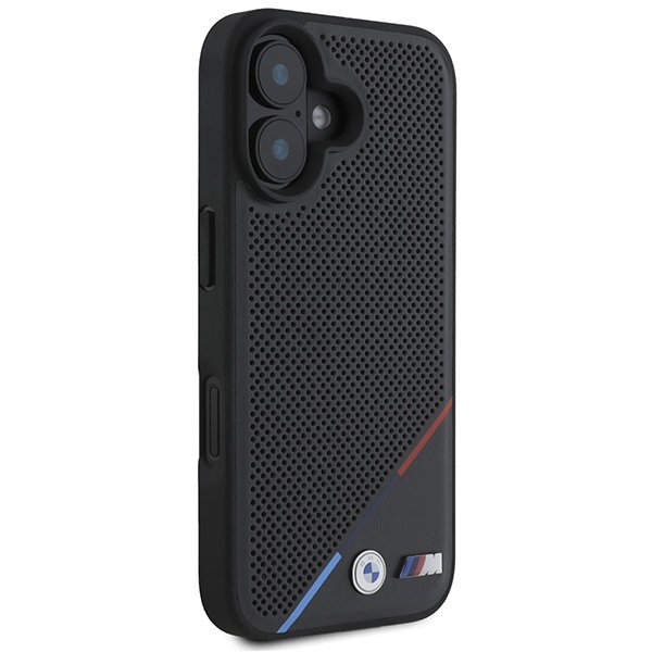 BMW BMHMP16S23PUPDK iPhone 16 6.1&quot; czarny/black hardcase M Perforated Tricolor Line MagSafe
