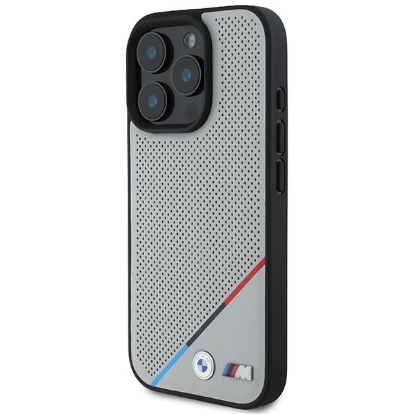 BMW BMHMP16L23PUPDG iPhone 16 Pro 6.3&quot; szary/grey hardcase M Perforated Tricolor Line MagSafe
