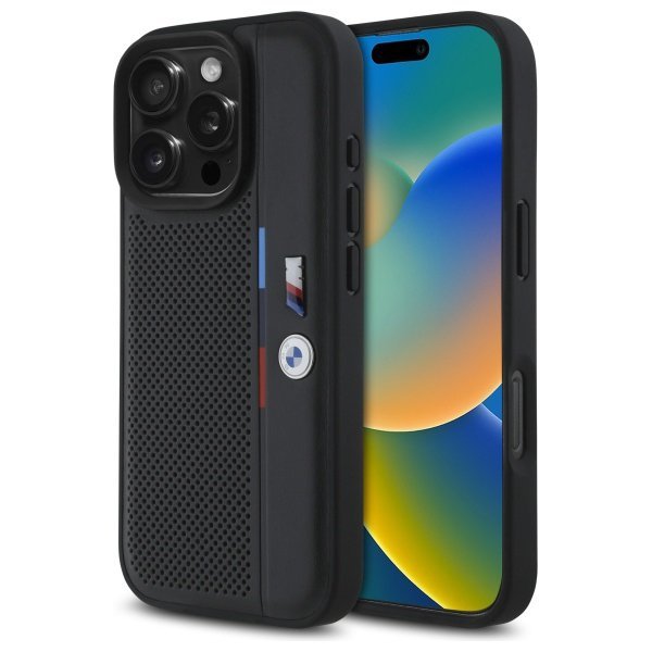 BMW BMHCP16L23PUPVK iPhone 16 Pro 6.3&quot;czarny/black hardcase M Perforated Tricolor Detail Line