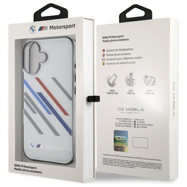 BMW BMHCP16M23HTRAG iPhone 16 Plus 6.7&quot;  szary/grey hardcase Motorsport IML Random Stripes