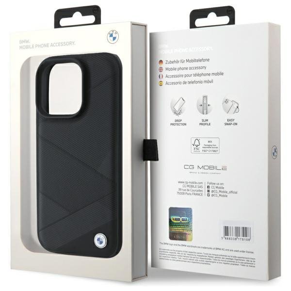 BMW BMHCP16X23RCGPK iPhone 16 Pro Max    6.9&quot; czarny/black hardcase Sign Leather Crossing Lines Pattern