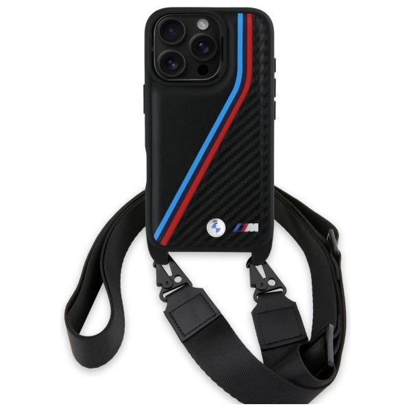BMW BMHCP16L23PSVTK iPhone 16 Pro 6.3&quot;   czarny/black hardcase M Edition Carbon Tricolor Lines & Strap