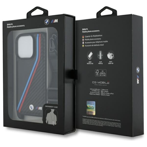 BMW BMHCP16L23PSVTK iPhone 16 Pro 6.3&quot;   czarny/black hardcase M Edition Carbon Tricolor Lines & Strap