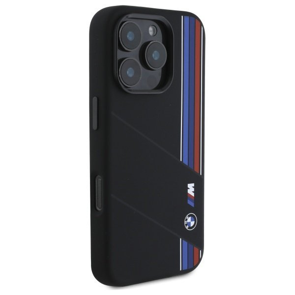 BMW BMHMP16L23SCUK iPhone 16 Pro 6.3&quot;    czarny/black hardcase Silicone Cut Tricolor Lines MagSafe
