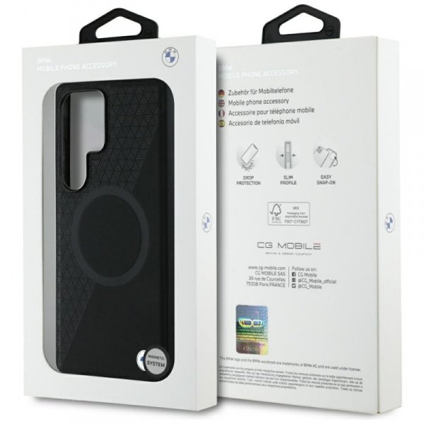 Etui BMW Leather Half Textured MagSafe   do Samsung Galaxy S25 Ultra czarny