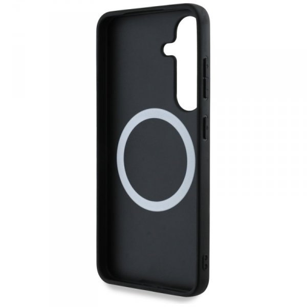 Etui BMW Leather Tricolor Stripe MagSafe do Samsung Galaxy S25 czarny
