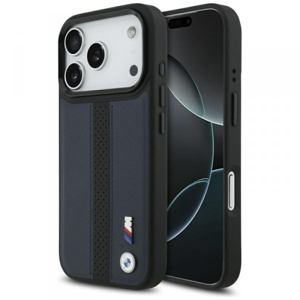 Etui BMW M Perforated Stripe Logo        MagSafe do iPhone 17 Pro granatowy