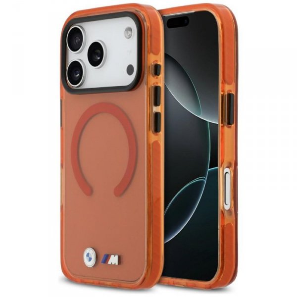 Etui BMW M IML Shockproof Metal Logos    MagSafe do iPhone 17 Pro pomarańczowy