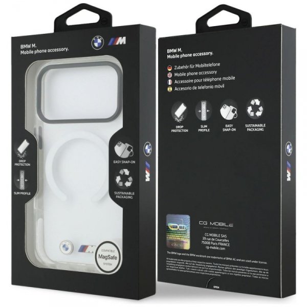 Etui BMW M IML Shockproof Metal Logos    MagSafe do iPhone 17 Pro przezroczysty